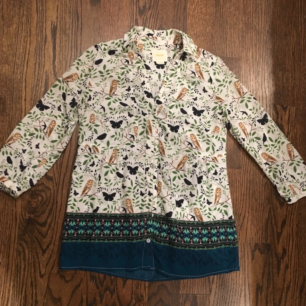 Anthropologie Button Down Shirt w/ Owls (Size 0)